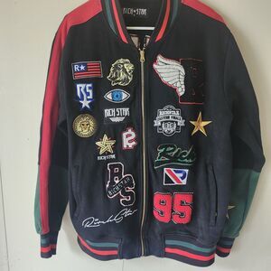 RichStar XL Varsity Bomber Jacket Chenille Patch Red Green Sleeves Zip Up